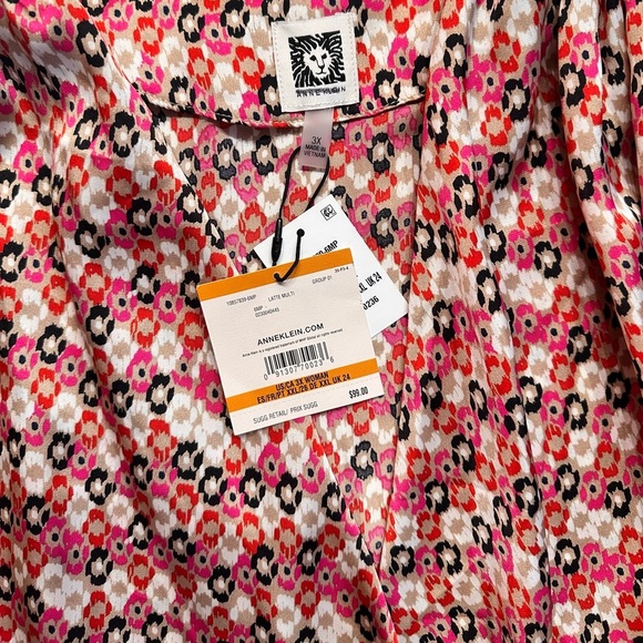 ANNE KLEIN ~ Colorful Geometric Print Pleated Shoulders Blouse size 3X - Picture 3 of 6